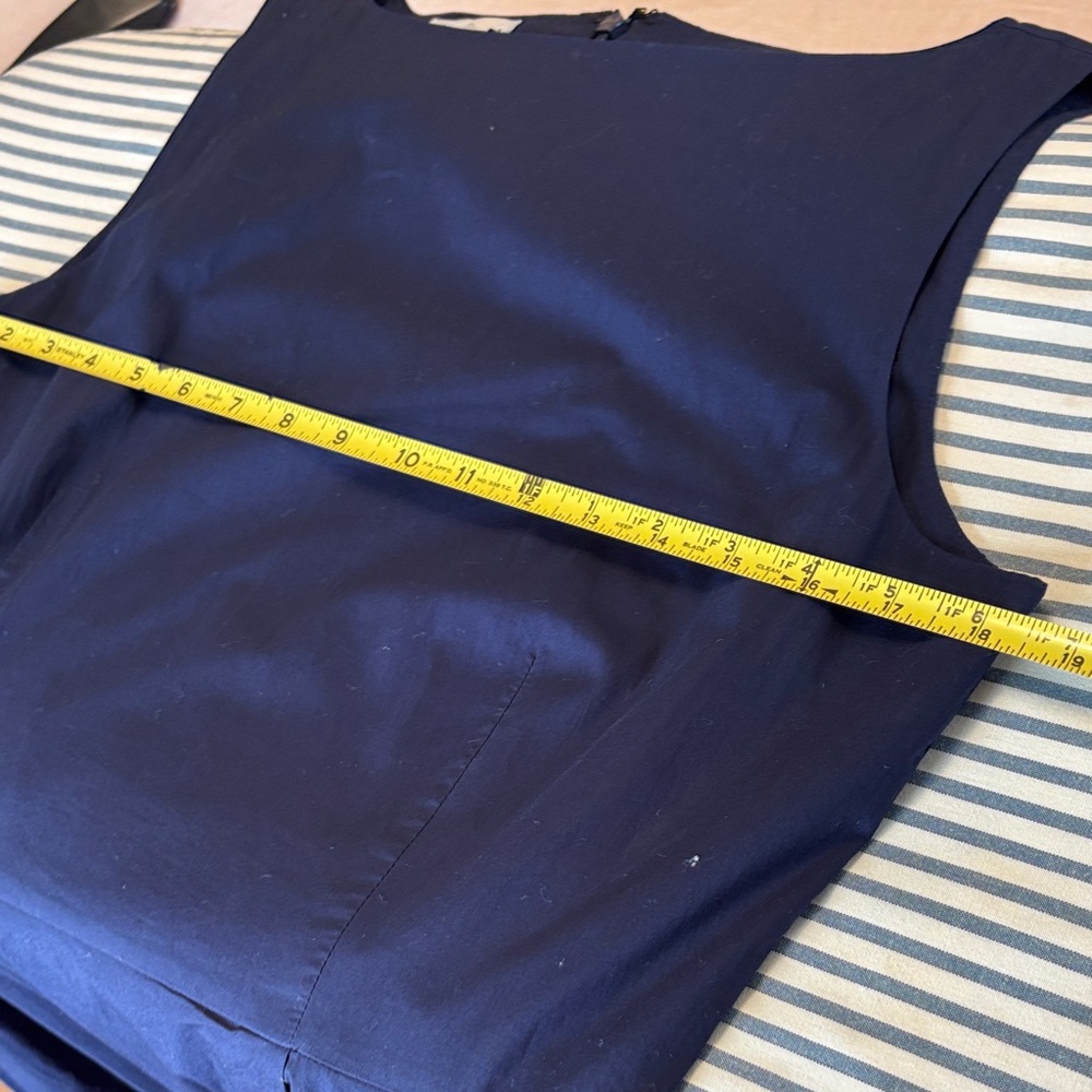 LL BEAN signature Navy blue boat neck Sleeveless Dress pockets sash New NWOT - Picture 11 of 14